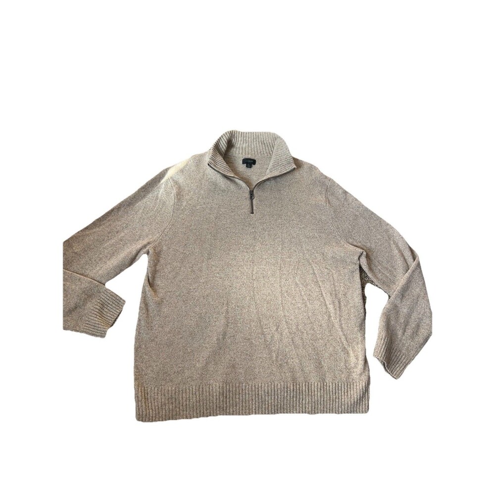 J.Crew Men’s Merino Wool Half Zip Sweater Size XL Beige Pullover Oatmeal Marbled